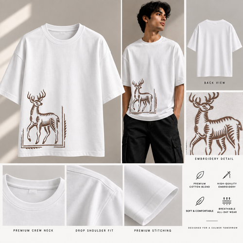 Heritage Deer Embroidered Premium T-Shirt